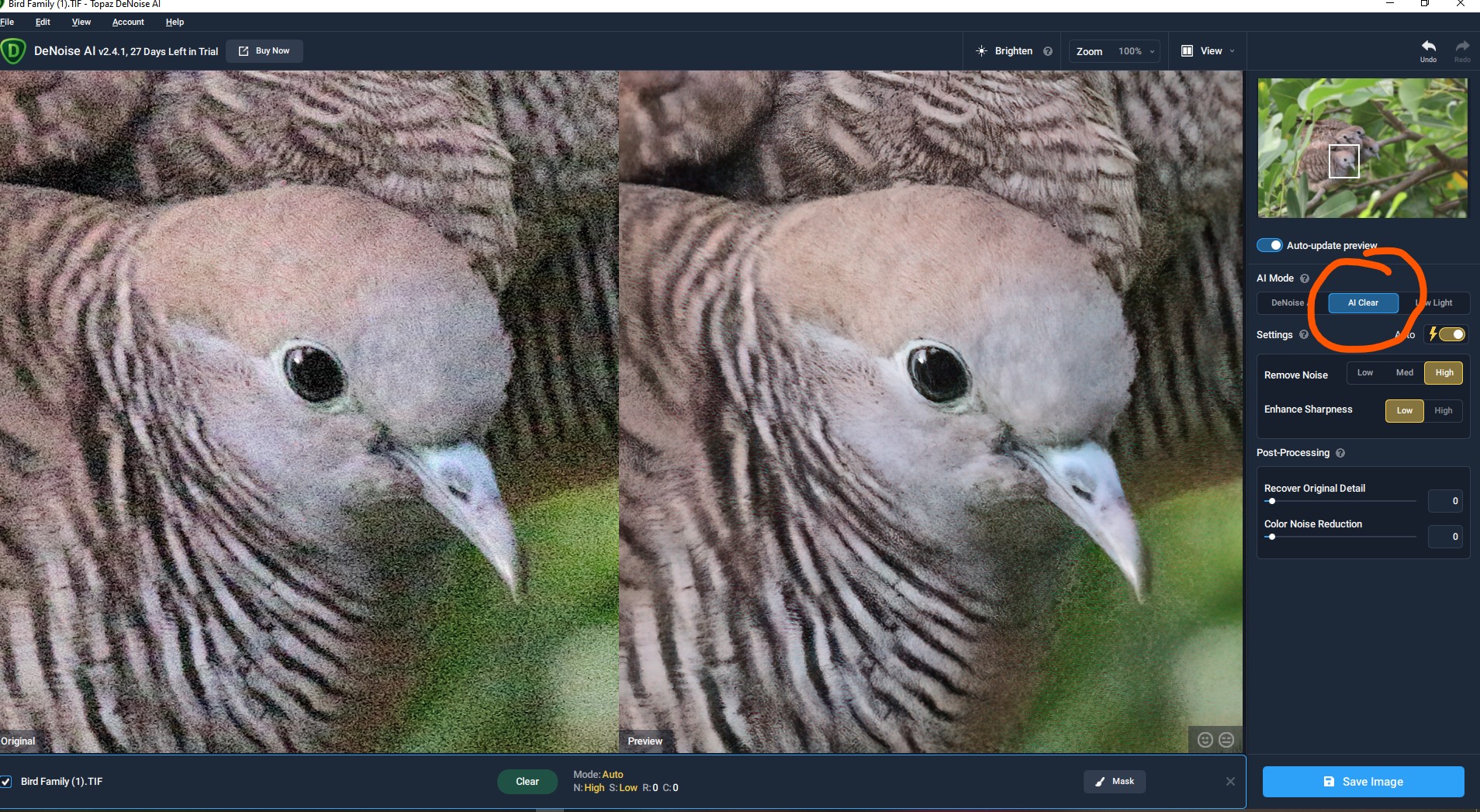 TOPAZ DENOISE AI 'AI CLEAR' MODE